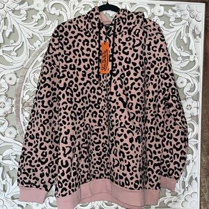 VON DUTCH UNISEX PINK CHEETAH LEOPARD ANIMAL PRINT SWEATSHIRT HOODIE sz XL